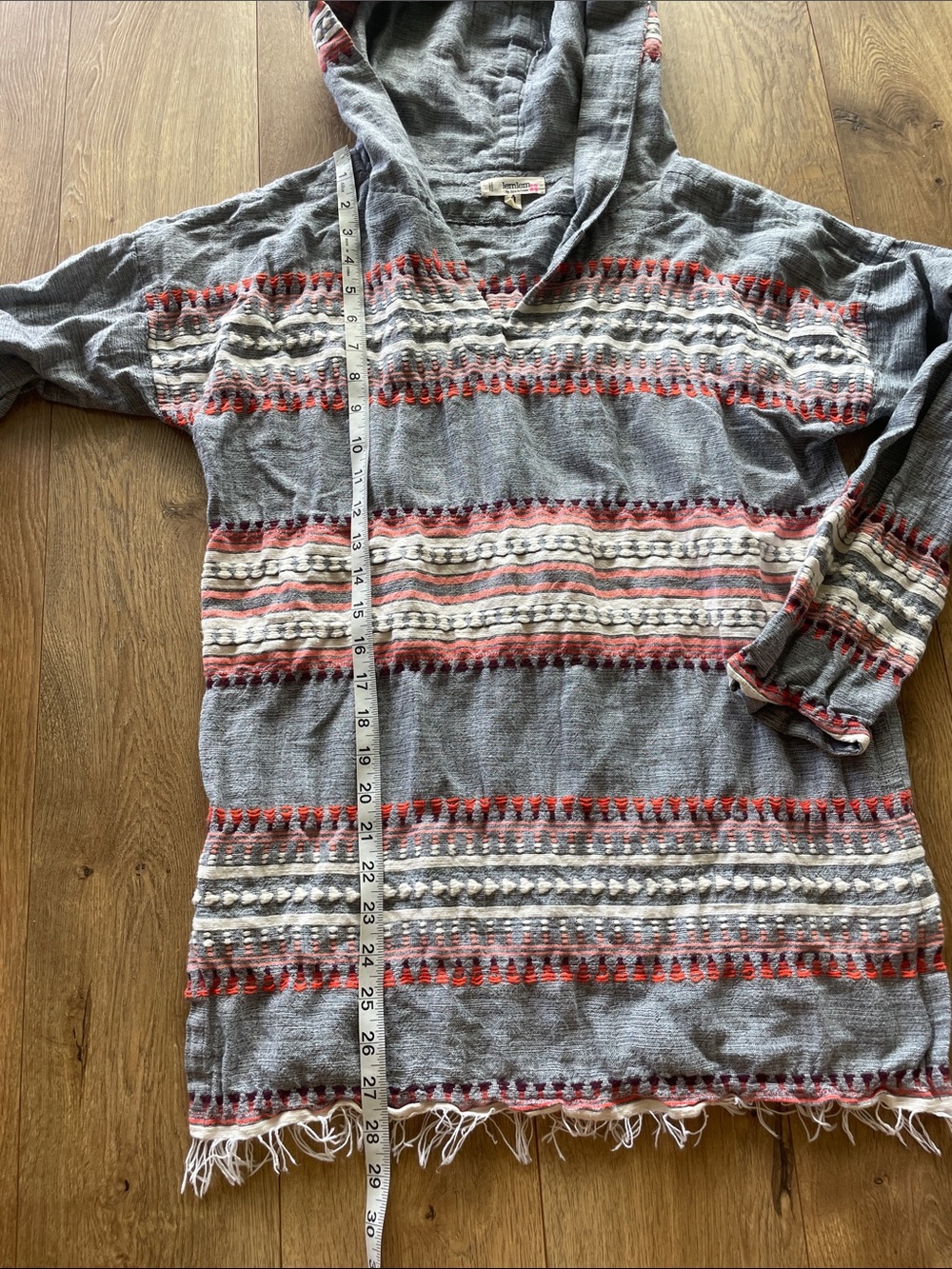 Lemlem Gray Knit Hooded Pullover with Pink Logo Detail - Picture 8 of 11